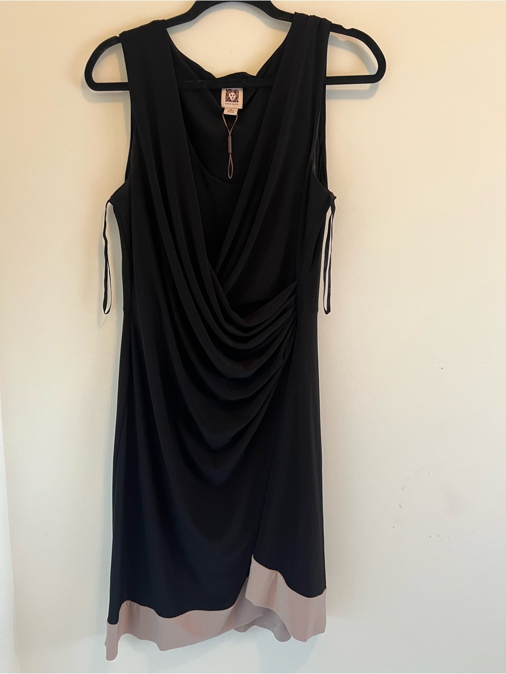 Anne Klein Black Midi Dress with Taupe Trim